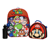Nintendo Super Mario Bros. Backpack Set for Boys & Girls, Kids 16 School Bag with Front Zip Pocket, Red & Black