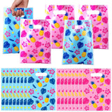 Marspark 50 Pcs Cartoon Party Favors Gift Bags Blue and Pink Hawaiian Themed Candy Treat Plastic Bags Palm Leaves for Summer Tro