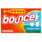 Bounce Dryer Sheets, Outdoor Fresh, 240 Count Laundry Fabric Softener Sheets with Static Control and Wrinkle Fighters