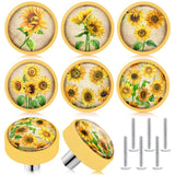 Fumete 12 Pcs Flower Knobs Sunflower Knobs for Vintage Drawer Soft Rubber Kitchen Cabinet Pulls Rustic Print Dresser Handles Hom