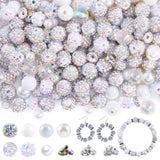 Wurosi 300 Pcs Rhinestone Beads Set for Jewelry Making, 10 mm White Rhinestone Clay Beads, Spacer Bead, Pearl Bead for Bracelet