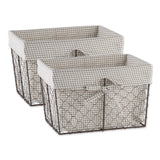 Medium Rustic Bronze Chicken Wire Stone & White Gingham Check Liner Basket Set/2