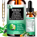 Moringa Drops,Pure Moringa Oleifera Liquid Extract with Soursop Sea Moss Black Seed Oil Quercetin Turmeric - Multimineral&Vitami