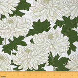Floral Fabric by The Yard, Romantic Japanese Chrysanthemum Upholstery Fabric, Leaves Decorative Fabric, Retro Petals Indoor Outd