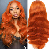 Shciyair Ginger 13x4 Lace Front Wigs Human Hair Pre Plucked 200 Density Ginger Body Wave Human Hair Wig 22 Inch HD Lace Frontal
