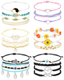 Hicarer 21 Pieces Surfer Wave Bracelet Ocean Wave Adjustable Waterproof Handmade Friendship Bracelet Anklet Jewelry for Women(Cu