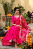 Anni Designer Women'S Rayon Blend Anarkali Solid Kurta With Pant & Dupatta (Ganpati-Rani_Xl_Pink_X-Large),Pink,XL,,,