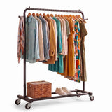 Sywhitta Clothing Rack on Wheels with Storage Shelf & Sturdy Metal Frame, Retail Clothing Rack for Hanging Clothes, Coats, Skirt