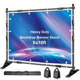 FUDESY Backdrop Banner Stand, 10x8ft Heavy Duty Display Frame, Adjustable Metal Telescopic Tube, Step and Repeat Background Stan