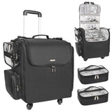 Relavel Rolling Makeup Train Case, Professional Hairstylist Traveling Bag with 4 Wheels & 2 Pouches, Adjustable Dividers, Heat I