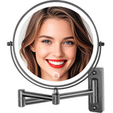 Large Wall Mounted Lighted Makeup Mirror Black Nickel, 1X/20X Magnifying Mirror with 3 Color Light, LED Lights Dimmable 5000mAh