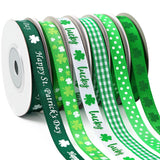 DECYOOL St Patrick's Day Ribbon 6 Rolls 60 Yards Shamrock Grosgrain Ribbon for Craft 10mm Wide Lucky Clover Ribbons for Irish Ho