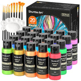 Shuttle Art Metallic Acrylic Paint Set, 20 Colors Metallic Paint in Bottles (60ml, 2oz) with 10 Brushes and 1 Palette, Rich Pigm