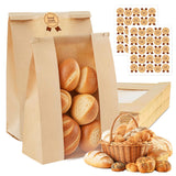 100 PCS Large Paper Bread Bags with Tin Tie Tab Lock 14x8.3x3.5 Inches Homemade Bread Sourdough Bags with Window, 300 PCS Seal S