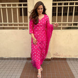 Anni Designer Women'S Rayon Printed Kurta With Palazzo And Dupatta (Lohini Pink_Xxl_Pink_Xx-Large),Pink,2XL,Rayon,Straight,Dupatta