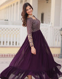 Weadni Georgette Embroidered Work Anarkali Kurta Set For Women (In Alpha M Regular Wine),WINE,M,,,