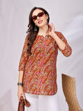 Smowkly Ethnic Kurta || Printed Cotton Kurta || Womens Casual Wear || Colorful Traditional Top || Comfortable Womens Fashion || Stylish Ethnic Clothing (1446_Red_M)