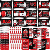 Yeaqee 48 Pcs Red Ribbon Week Appreciation Gift Sets Include Makeup Bag Ballpoint Pens Journal Notebook and More for Gift Suppli