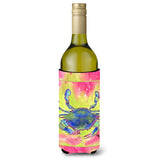 Blue Crab Bright Pink And Green Wine Bottle Beverage Insulator Beverage Insulator Hugger