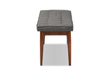 Baxton Studio Itami Mid-Century Modern Dark Grey Fabric Upholstered Medium Oak Finished Wood Dining Bench