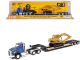 CAT Caterpillar CT660 Day Cab Tractor Blue Metallic with Lowboy Trailer and CAT 315C L Hydraulic Excavator Yellow 1/87 (HO) Diec