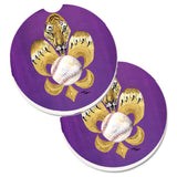 Caroline'S Treasures Tiger Fleur De Lis Baseball Set Of 2 Cup Holder Car Coasters 8476Carc, 2.56, Multicolor