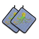 Caroline'S Treasures Octopus On Blue Pair Of Pot Holders 8524Pthd, 7.5Hx7.5W, Multicolor