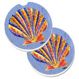 Caroline'S Treasures Scalloped Shell On Blue Set Of 2 Cup Holder Car Coasters 8525Carc, 2.56, Multicolor