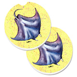 Caroline'S Treasures Stingray On Yellow Set Of 2 Cup Holder Car Coasters 8531Carc, 2.56, Multicolor