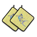Caroline'S Treasures Blue Marlin On Yellow Pair Of Pot Holders 8533Pthd, 7.5Hx7.5W, Multicolor