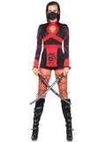 3Pc.Dragon Ninja,Hooded Romper,Waist Sash,And Face Mask Small Black/Red