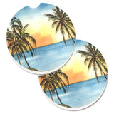 Caroline'S Treasures Palm Tree Set Of 2 Cup Holder Car Coasters 8551Carc, 2.56, Multicolor