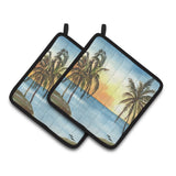 Caroline'S Treasures Palm Tree Pair Of Pot Holders 8551Pthd, 7.5Hx7.5W, Multicolor