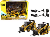 Set of 2 pieces CAT Caterpillar 272D2 Skid Steer Loader and CAT Caterpillar 297D2 Compact Track Loader with Accessories 1/64 Die