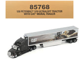 Peterbilt 579 UltraLoft Truck Tractor Black Metallic with CAT Caterpillar Mural Trailer Transport Series 1/50 Diecast Model