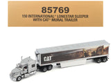 International Lonestar Truck with Sleeper Silver Metallic with CAT Caterpillar Mural Trailer Transport Series 1/50 Diecast M