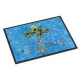 Caroline'S Treasures 8708Jmat Welcome Palm Tree On Blue Indoor Or Outdoor Mat, 24 X 36, Multicolor