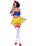 3 Pc Bad Apple Snow White Includes Shimmer Halter Bandeau With Organza Puff Sleeves And Ruffle Collar Garter Panty With Shimmer Sheer Skirt And Matching Bow Headband. -Like New