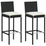 Vidaxl Garden Bar Stools With Cushions 2 Pcs Black Poly Rattan -Like New