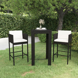 Vidaxl 3 Piece Patio Bar Set With Cushions Poly Rattan Black -Like New