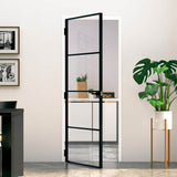 vidaXL Interior Door Black 29.9x79.3 Tempered Glass&Aluminum Slim