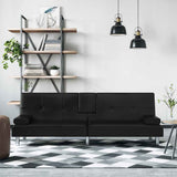 Vidaxl Sofa Bed With Cup Holders Black Faux Leather -Like New