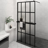 vidaXL Walk-in Shower Wall with Shelf Black 46.5x74.8 ESG Glass&Aluminum