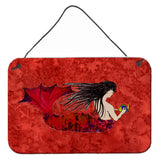 Caroline'S Treasures 8726Ds812 Black Haired Mermaid On Red Wall Or Door Hanging Prints, 8 X 12, Multicolor