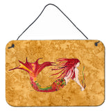 Caroline'S Treasures 8727Ds812 Ginger Red Headed Mermaid On Gold Wall Or Door Hanging Prints, 8 X 12, Multicolor