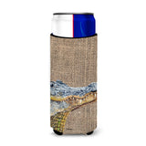Alligator On Faux Burlap Ultra Beverage Insulators For Slim Cans 8733Muk