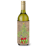 Christmas Tree Fleur De Lis On Faux Burlap Wine Bottle Beverage Insulator Beverage Insulator Hugger