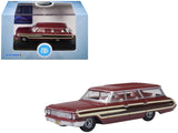 1964 Ford Country Station Wagon Squire Vintage Burgundy with Woodgrain Sides and White Interior 1/87 (HO) Scale Diecast Model Ca