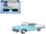 1957 Oldsmobile 88 Convertible (TopUp) Banff Blue and Alcan White with White 1/87 (HO) Scale Diecast Model Car by Oxford Diecas