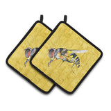 Caroline'S Treasures Bee On Yellow Pair Of Pot Holders 8851Pthd, 7.5Hx7.5W, Multicolor
